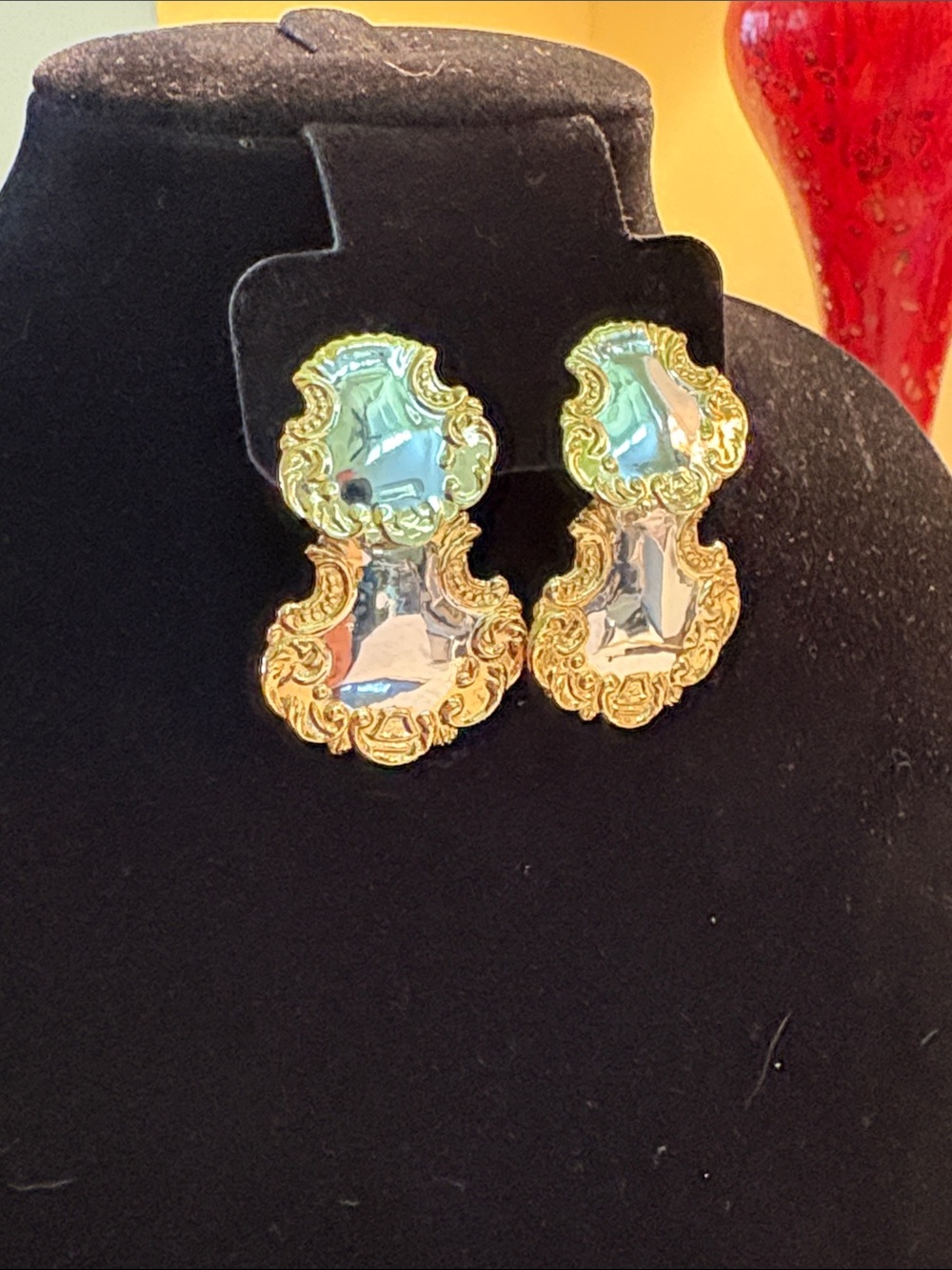 Vintage Kim Imports 925 Silver Two Tone Dangle Luggage Earrings